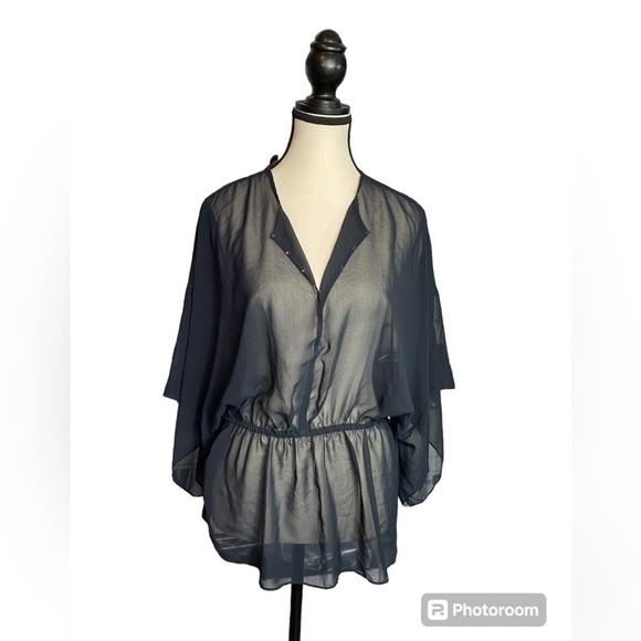 Tory Burch sheer blouse or swim coverup kimono sleeves and elastic waistband - Picture 2 of 7